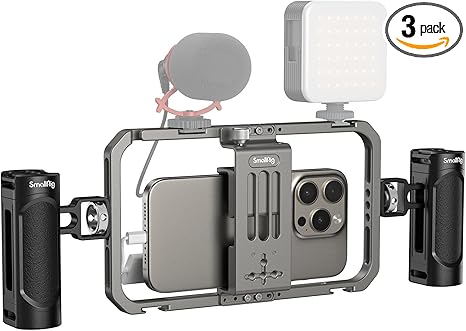 SmallRig Universal Phone Cage, Smartphone Video Rig Kit with Handles, Handheld Filmmaking Vlogging Case